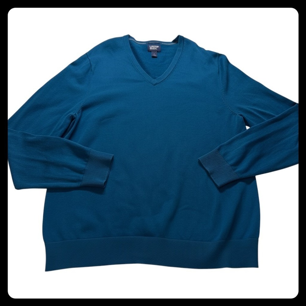 Lands End V-Neck Sweater Mens Large Blue Supima Cotton Pullover